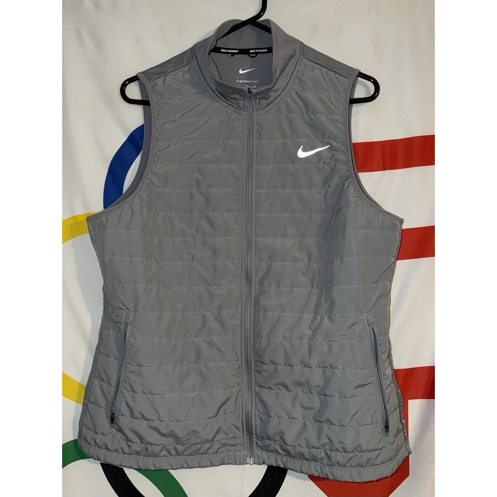 Nike Running Vest Womens XL Gray Full Zip Quilted Windbreaker